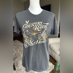 Midnight Rider XS John Denver Faded Black Country Roads Graphic Tee NWOT